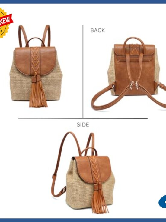 Woven Vegan Leather Backpack Purse with Tassel & Lace Detail for Travel main image 4